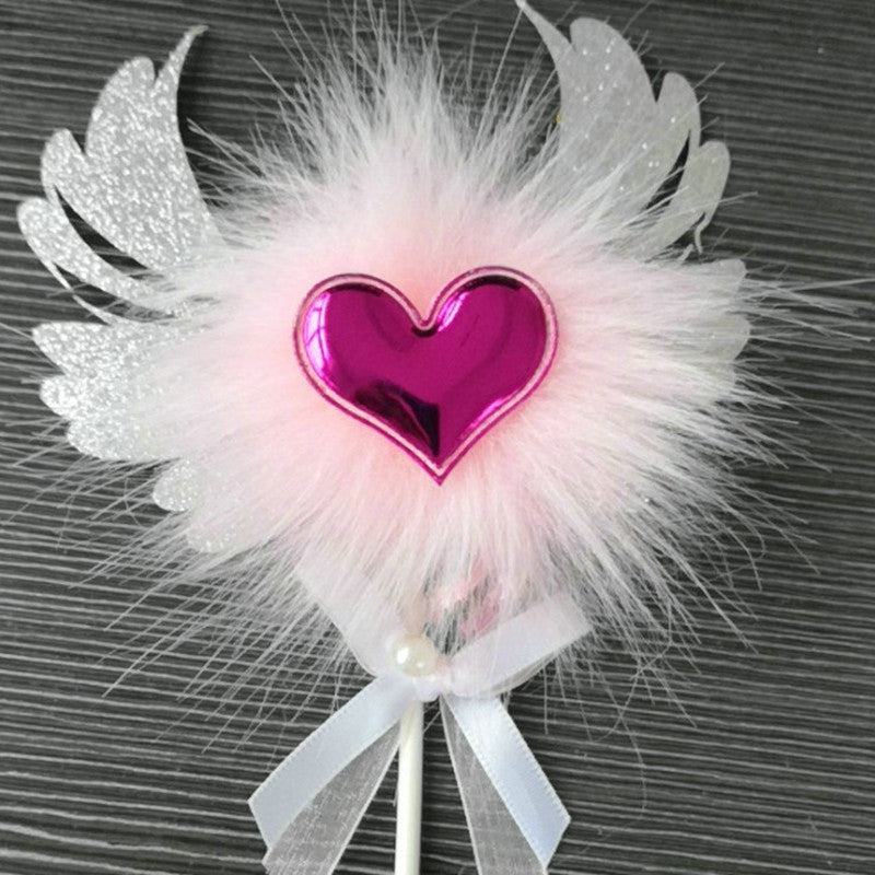 Pink Sliver Angel Wings Cake Flag Wedding Party Decorations