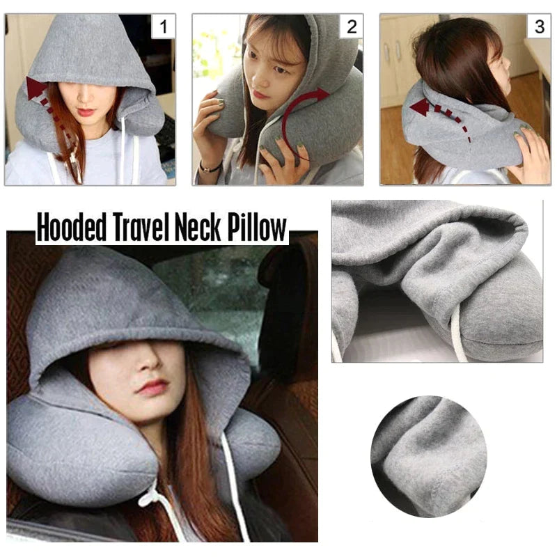 Travel Hooded U-Shaped Pillow Cushion